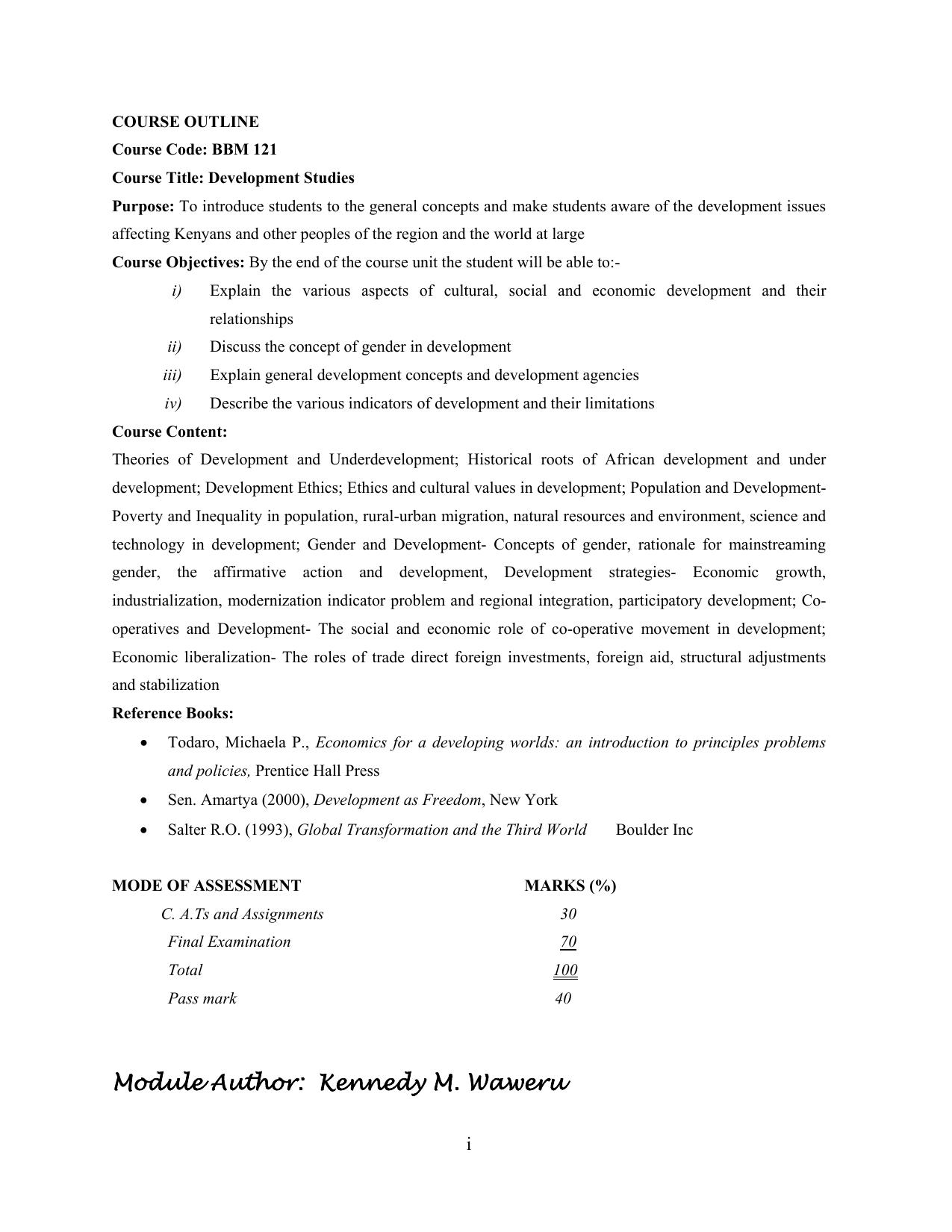 BBM Development Studies Module — page 2 of 76